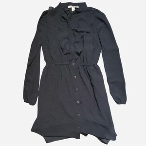 forever 21 ruffle neck button up sheer midi dress with tie-neck collar and built